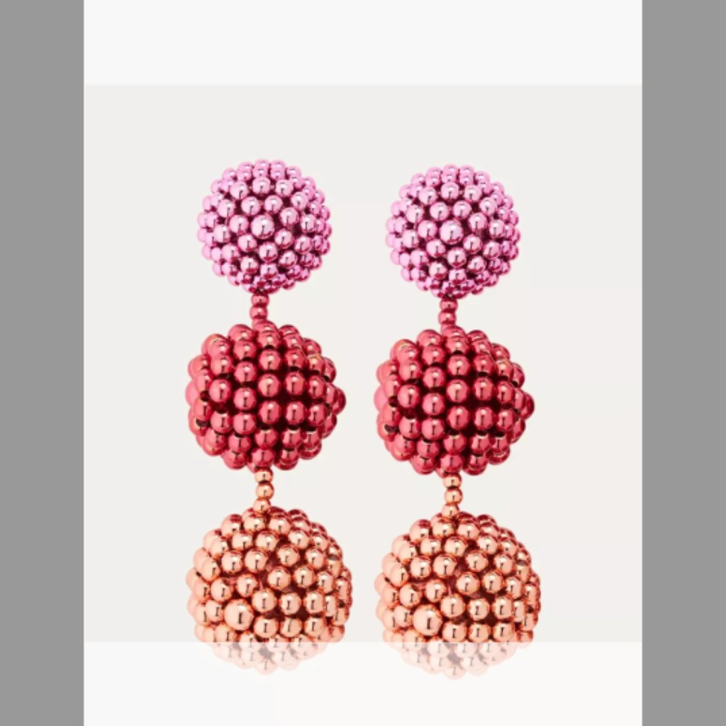 Oscar De La Renta Nwt 3-Ball Beaded Chandelier Earrings 295$